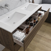 Adema Chaci Meuble salle de bain - 120x46x57cm - 2 vasques en céramique blanche - sans trou de robinet - 2 tiroirs - miroir rond avec éclairage - Noyer SW816335