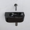 QeramiQ Fuente Ensemble de Lavabo - 40x21.5x12cm - lisse - demi-rond - céramique - ensemble de robinet gunmetal - bouchon de vidange - siphon abaissé - noir mat SW1233116