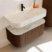 MONDIAZ THOR-DLUX 100cm badmeubel ronding links + rechts kleur Walnut met 1 lade en 2 deuren. Vrijhangende wastafel CLOUD Midden 1 kraangat kleur Ostra. SW1467388