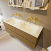 Mondiaz VICA-DLUX ensemble de meuble de salle de bain - 130cm - meuble sous-vasque oro - 4 tiroirs - lavabo encastré cloud double - sans trous de robinet - version haute de 60cm - opalo SW1086624