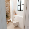 Mondiaz JOYA-DLUX Meuble de salle de bains 111.6cm - arrondi gauche couleur Ruby - Vasque FAYE position Droite 1 trou de robinet couleur Saba. SW1425634
