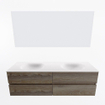 Mondiaz Vica ensemble de meuble de salle de bain - 160cm - meuble sous-vasque marron foncé gris - 4 tiroirs - lavabo lune double - sans trous de robinet - couleur talc - miroir LED - version XL 60cm de haut SW1091712