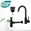 FugaFlow Eccelente Sobrado Badkamer Wastafelkraanset - hoge wastafelkraan - draaibare uitloop - always open plug - design sifon - Mat zwart - Black Friday - SW1124169