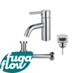 FugaFlow Eccelente Sobrado Kit mitigeur lavabo - robinet bas - bonde clic clac - siphon design bas - Chrome brillant SW1124194
