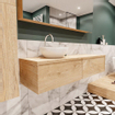 MONDIAZ LUSH Ensemble de meuble salle de bain - 150cm - 2 tiroirs - lavabo BARCO - vasque à gauche - 1 trou de robinet - chêne blanchi SW409575