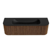 MONDIAZ KURVE 150cm Meuble salle de bain avec module 25 G et D - couleur Walnut - 1 tiroir - 2 portes - vasque BIG MEDIUM centre - sans trous de robinet - Urban SW1138464