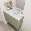 MONDIAZ OLAN Fonteinset - 80x30x40cm - 1 kraangat - 1 lade - army mat - wasbak midden - Solid Surface Wit SW473328