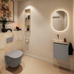MONDIAZ TURE-DLUX Meuble toilette - 40cm - Smoke - EDEN - vasque Frappe - position gauche - sans trou de robinet SW1103023
