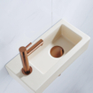 FugaFlow Eccelente Pietra Ensemble de fontaine - 37,5x18,5x9cm - céramique - trou de robinet à gauche - robinet de fontaine en cuivre brossé - bouchon de vidange - siphon abaissé - Beige mat SW1469033