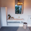 Mondiaz ALAN-DLUX Ensemble de meuble - 130cm - meuble Frappe mat - 0 tiroirs - Lavabo Cloud Frappe suspendu - vasque Droite - 1 trou de robinet SW809117