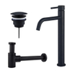 FugaFlow Eccelente Sobrado Slim Slim Kit mitigeur lavabo - robinet rehaussé - bonde non-obturable - siphon design bas - Noir mat SW1124345