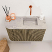 Mondiaz JOYA-DLUX Meuble de toilette 61,6cm - arrondi gauche couleur Dusk - Vasque FAYE position droite Sans trou de robinet couleur Glace. SW1423169