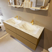 Mondiaz VICA-DLUX ensemble de meuble de salle de bain - 130cm - meuble sous-vasque oro - 4 tiroirs - lavabo encastré cloud double - 2 trous de robinet - version haute de 60cm - glace SW1088277