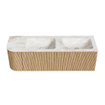 MONDIAZ KURVE-DLUX 145cm Meuble salle de bain avec module 25 G - couleur Oak - 1 tiroir - 1 porte - vasque LEAF double / droite - sans trou de robinet - couleur Frappe SW1137381