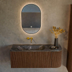 MONDIAZ KURVE-DLUX 115cm meuble de salle de bains avec module 25 R couleur Walnut avec 1 tiroir et 1 porte. Lavabo BIG SMALL gauche sans trou de robinet couleur Lava. SW1137278