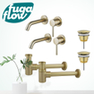 FugaFlow Eccelente Sobrado Slim Kit robinet lavabo - pour double vasque - robinet rehaussé - bonde non-obturable - siphon design bas - Laiton brossé PVD SW1124358