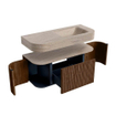 MONDIAZ THOR-DLUX 110cm badmeubel ronding links + rechts kleur Walnut met 1 lade en 2 deuren. Vrijhangende wastafel CLOUD Rechts 1 kraangat kleur Saba. SW1462988