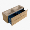 Mondiaz CIRO-DLUX Meuble de salle de bains - 130x45x50cm - Plan vasque Solid surface Arena - 2 vasques Double - 2 trous de robinetterie - 4 tiroirs - Chêne SW1531341