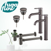 FugaFlow Eccelente Sobrado Kit robinet lavabo - pour double vasque - robinet rehaussé - bonde clic clac - siphon design bas - Gunmetal PVD SW1124270