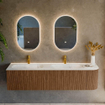 MONDIAZ KURVE-DLUX 175cm Meuble salle de bain avec module 25 D - couleur Walnut - 2 tiroirs - 1 porte - vasque STOR SMALL double / gauche - 2 trous de robinet - couleur Opalo SW1137687