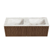 MONDIAZ KURVE-DLUX 130cm Meuble salle de bain - couleur Walnut - 2 tiroirs - vasque LEAF double - sans trou de robinet - couleur Frappe SW1137478