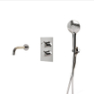 Fortifura Calvi Ensemble de robinet de baignoire - bec - 22cm réductible - corps lisse - douchette ronde - partie encastrable - support mural - chrome SW1244020