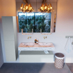 Mondiaz ALAN-DLUX Ensemble de meuble - 120cm - meuble Clay mat - 1 tiroir - Lavabo Cloud Glace suspendu - vasque Gauche et droite - 0 trous de robinet SW806214