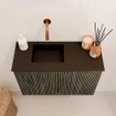 Mondiaz JOYA 60cm meuble de salle de bains - couleur Shadow - Vasque FAYE position Gauche Sans trou de robinet couleur Urban. SW1421500