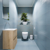 MONDIAZ ADA Toiletmeubel - 40x30x50cm - 0 kraangaten - 2 lades - washed oak mat - wasbak midden - Solid surface - Wit SW472754