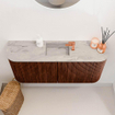 Mondiaz JOYA-DLUX Meuble de salle de bains 93.2cm - arrondis gauche et droite couleur Ruby - Vasque FAYE position Milieu 1 trou de robinet couleur Glace SW1423599