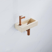 FugaFlow Eccelente Pietra Ensemble de fontaine - 37,5x18,5x9cm - céramique - trou de robinet à gauche - robinet de fontaine en cuivre brossé - bouchon de vidange - siphon abaissé - Beige mat SW1469033
