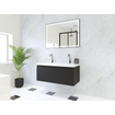 HR Matrix ensemble meuble de salle de bain 3d 100cm 1 tiroir sans poignée avec bandeau couleur noir mat avec vasque djazz 2 trous de robinetterie blanc SW857056