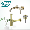 FugaFlow Eccelente Sobrado Slim Slim Kit mitigeur lavabo - robinet encastrable - bonde clic clac - siphon design - PVD Laiton brossé SW1124338