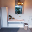 Mondiaz ALAN-DLUX Ensemble de meuble - 120cm - meuble Talc mat - 1 tiroir - Lavabo Cloud Ostra suspendu - vasque Droite - 0 trous de robinet SW806600