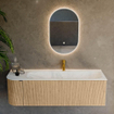 MONDIAZ KURVE-DLUX Meuble de salle de bains 145 cm avec module 25 L couleur Oak avec 1 tiroir et 1 porte. Lavabo BIG LARGE à droite 1 trou de robinet couleur Opalo. SW1137577