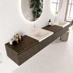 Mondiaz bukla ensemble de meubles de bain 240x45x34cm 2 robinets 2 lavabos surface solide talc sans poignée 4 tiroirs avec softclose mélamine marron foncé SW704897