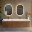 MONDIAZ KURVE-DLUX 175cm Meuble salle de bain avec module 25 D - couleur Walnut - 2 tiroirs - 1 porte - vasque STOR SMALL double / gauche - 2 trous de robinet - couleur Frappe SW1137497