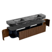 MONDIAZ THOR-DLUX 200cm badmeubel ronding links + rechts kleur Walnut met 2 lades en 2 deuren. Vrijhangende wastafel CLOUD Dubbel 2 kraangaten kleur Lava. SW1466993