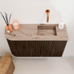 Mondiaz JOYA-DLUX 71.6cm toiletmeubel - ronding links kleur Walnut - Wastafel FAYE positie Rechts Zonder kraangat kleur Arena. SW1424357
