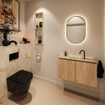 MONDIAZ TURE-DLUX Meuble toilette - 80cm - Washed Oak - EDEN - vasque Frappe - position centrale - 1 trou de robinet SW1103053