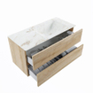 MONDIAZ VICA-DLUX Ensemble meuble de salle de bains - 100cm - meuble bas Washed Oak - 2 tiroirs - vasque encastrée cloud à droite - 1 trou de robinet - version hauteur 60cm - frape SW1088762