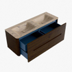 Mondiaz CIRO-DLUX Meuble de salle de bains - 130x45x50cm - Plan vasque solid surface Arena - 2 vasques double - sans trous de robinet - 4 tiroirs - Noyer SW1530430