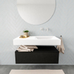 MONDIAZ ALAN 100cm - meuble bas - urban - 1 tiroir - lavabo suspendu - cuve à droite - 0 trous de robinet - talc SW408594