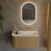 MONDIAZ KURVE-DLUX Meuble de salle de bains 85cm arrondi gauche couleur Dusk avec 1 tiroir et 1 porte. Lavabo CLOUD droit sans trou de robinet Meli. SW1431850