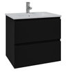 Adema Chaci Ensemble de meuble - 60x46x57cm - 1 vasque en céramique blanche - 1 trou de robinet - 2 tiroirs - armoire de toilette - noir mat SW826908