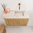 Mondiaz JOYA-DLUX 61.6cm toiletmeubel - ronding links kleur Oak - Wastafel FAYE positie Rechts Zonder kraangat kleur Nata. SW1424042