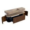 MONDIAZ THOR-DLUX 150cm badmeubel ronding links + rechts kleur Walnut met 1 lade en 2 deuren. Vrijhangende wastafel CLOUD Midden 1 kraangat kleur Arena. SW1464716