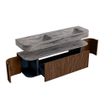 MONDIAZ THOR-DLUX 160cm badmeubel ronding links + rechts kleur Walnut met 1 lade en 2 deuren. Vrijhangende wastafel CLOUD Dubbel 2 kraangaten kleur Sombra. SW1465407