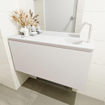 MONDIAZ OLAN Fonteinset - 100x30x40cm - 1 kraangat - 1 lade - linen mat - wasbak rechts - Solid Surface Wit SW473406
