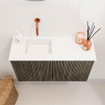 Mondiaz JOYA 70cm toiletmeubel - kleur Shadow - Wastafel FAYE positie Links Zonder kraangat kleur Talc. SW1421403